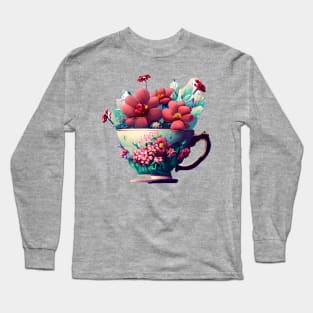 Teacup full of flowers Long Sleeve T-Shirt